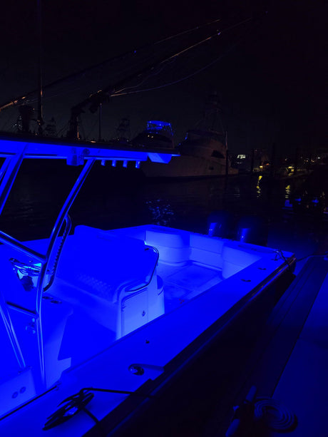 Blue light lighting a boat | Marine Lighting Fort Lauderdale