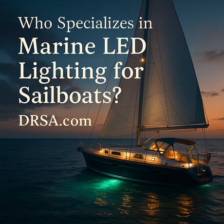 Underwater marine Lighting: “LED underwater light illuminating water beneath a sailboat.