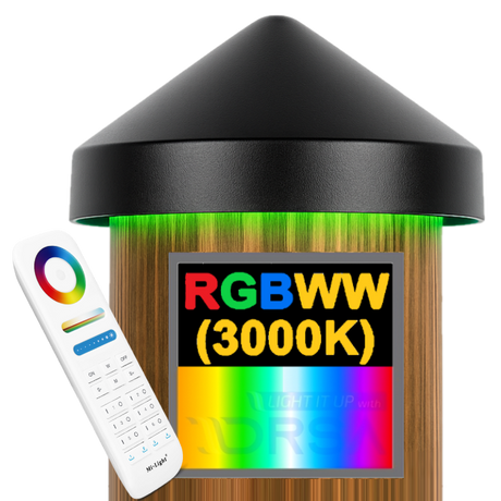 "black RGBW color-changing dock piling light cap on South Florida waterfront"