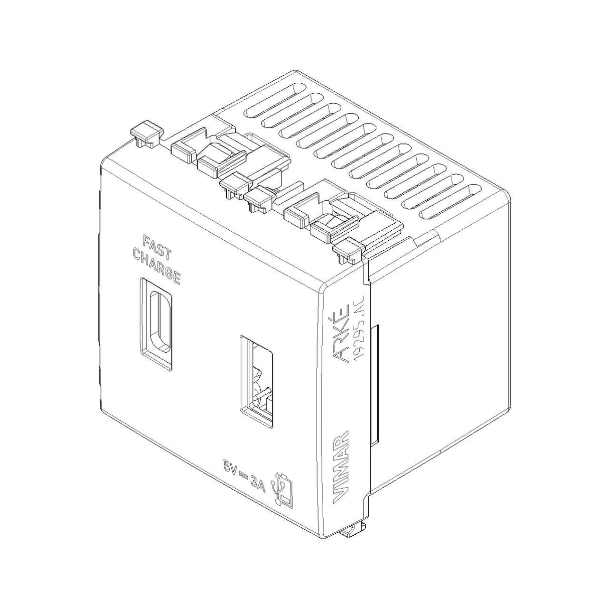 Vimar Arké 19295 USB Charging Outlet – Dual USB-A, 2.1A, 120/230V