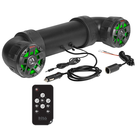 Boss Audio UTV4BRGB sound system mounted on UTV with RGB lighting

