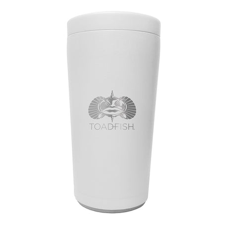 Toadfish Non-Tipping Can Cooler 2.0 in White on a smooth surface with a 12oz can