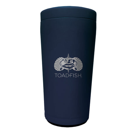 Toadfish Non-Tipping Can Cooler 2.0 in Navy on a smooth surface with a 12oz can