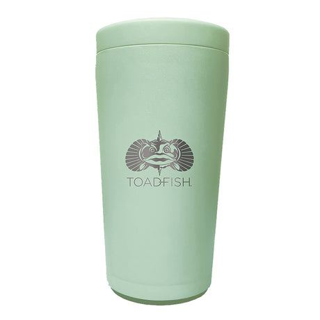 Toadfish Non-Tipping Can Cooler 2.0 in Seagrass on a smooth surface with a 12oz can