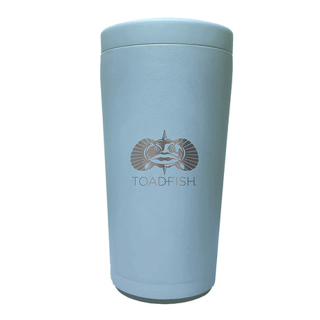 Toadfish Non-Tipping Can Cooler 2.0 in Light Blue on a smooth surface with a 12oz can