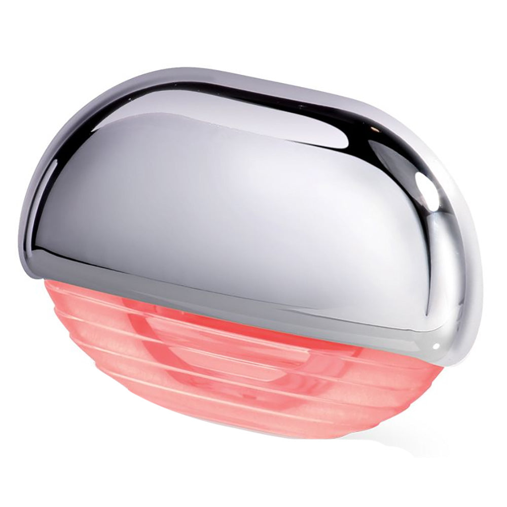 958126201 Hella Marine Easy Fit Step Lamp with red LED and chrome cap illuminating a yacht’s deck steps


