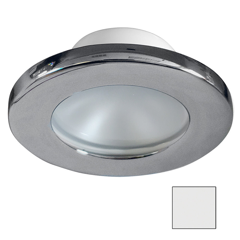 i2Systems Apeiron A3101Z LED downlight, cool white marine LED light, brushed nickel screw-mount light, IP67 waterproof boat light, low-profile cockpit LED
