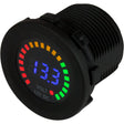 421617 Sea-Dog Rainbow Display Digital Voltmeter installed on a boat’s helm


