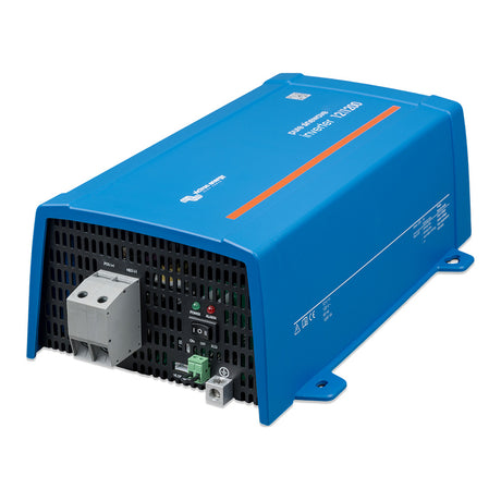 Victron Phoenix Inverter 12/1200 mounted with GFCI outlet in a compact marine or RV battery system back view