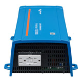 Victron Phoenix Inverter 12/1200 mounted with GFCI outlet in a compact marine or RV battery system front view