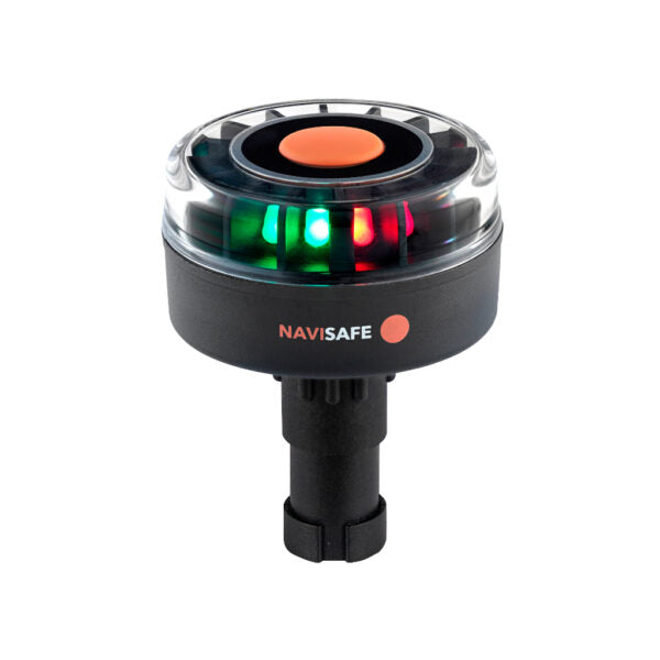 Close-up of Navilight showing red, green, and white LEDs illuminated

