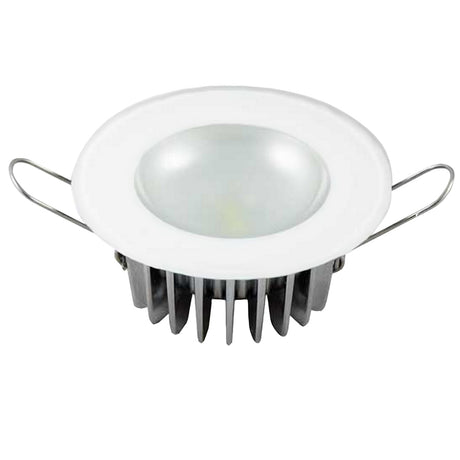113198 Lumitec Mirage flush mount down light with glass finish and 3-color red, blue, and white dimming LED