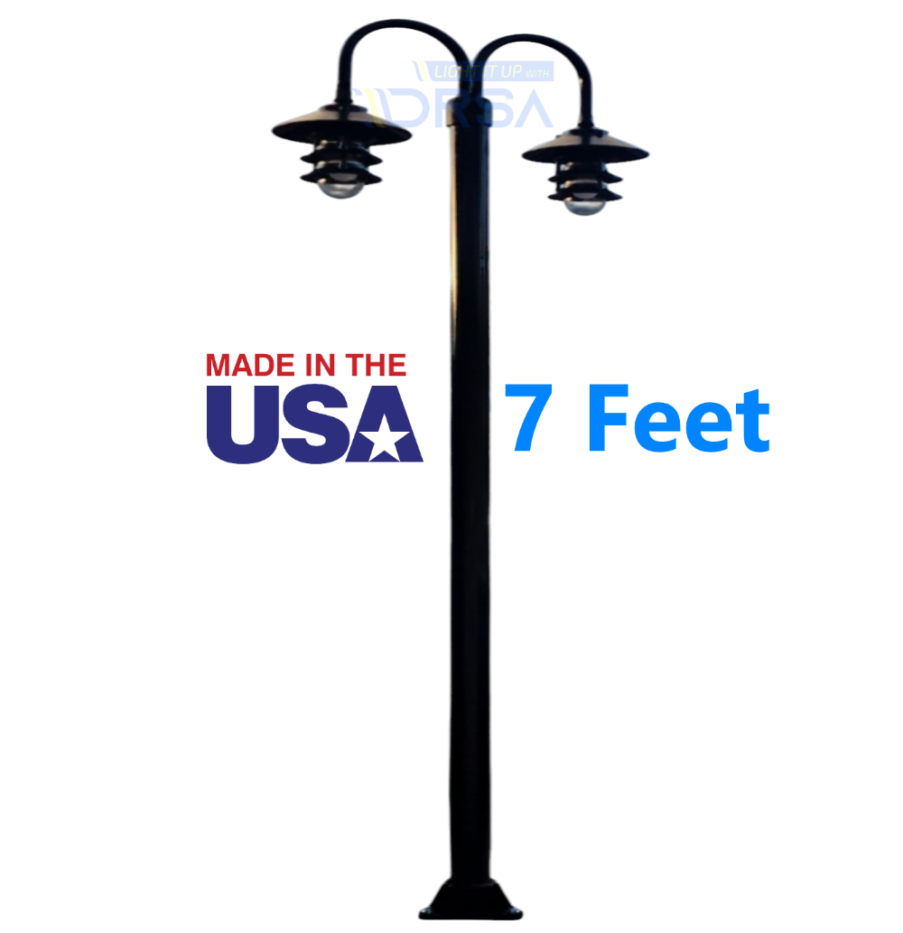 Black Aluminum Round Post with Double LED Pagoda Dock Light 7 feet no background
