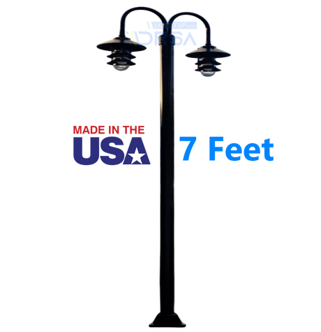 Black Aluminum Round Post with Double LED Pagoda Dock Light 7 feet no background