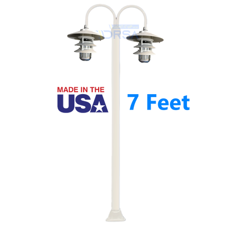 White Aluminum Round Post with Double LED Pagoda Dock Light 7 feet 