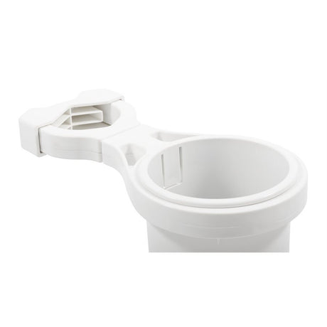 Camco ClampOn Rail Mounted Cup Holder  Large for Up to 2 Rail  White 53083