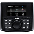 Boss Audio MGV520B marine stereo with 3-inch multicolor display and Bluetooth, mounted in a boat’s gauge-style opening
