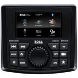 Boss Audio MGV520B marine stereo with 3-inch multicolor display and Bluetooth, mounted in a boat’s gauge-style opening