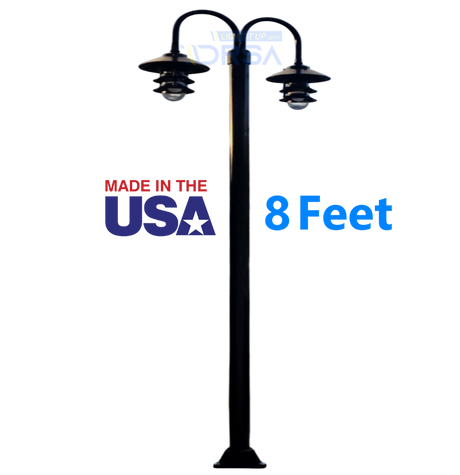 Black Aluminum Round Post with Double LED Pagoda Dock Light 8 feet 
