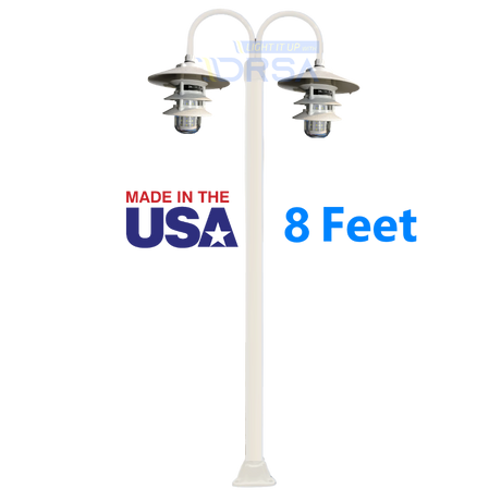 White Aluminum Round Post with Double LED Pagoda Dock Light 8 feet no background