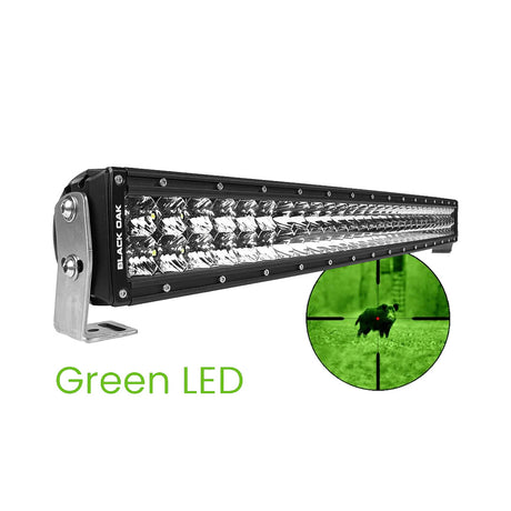 30CG-D3OS  Image Alt Tag:
Black Oak 30-inch curved double row green LED hog hunting light bar with combo optics and black housing 
