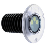 D3009WI OceanLED Discover Series D3 Ultra White LED underwater light illuminating a boat’s transom
