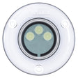 D3009WI OceanLED Discover Series D3 Ultra White LED underwater light illuminating a boat’s transom with a 90° x 20° elliptical beam

