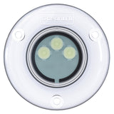 D3009WI OceanLED Discover Series D3 Ultra White LED underwater light illuminating a boat’s transom with a 90° x 20° elliptical beam

