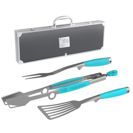 Toadfish Ultimate Grill Set with tongs, spatula, grill fork, and hard case