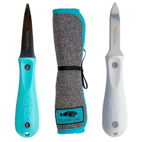 Toadfish Shucker’s Bundle with Put 'Em Back Oyster Knife, Professional Oyster Knife, and Cut-Proof Shucking Cloth.