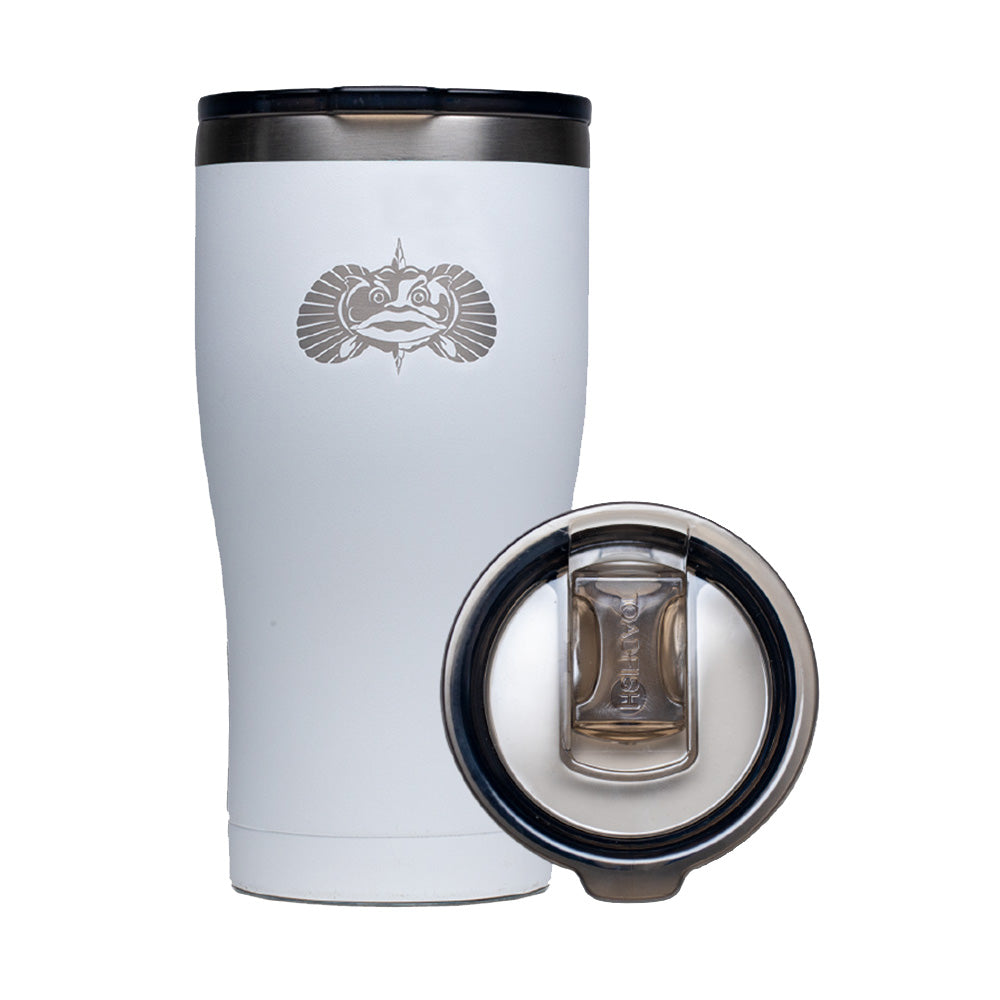 Toadfish Non-Tipping 20oz Tumbler in White on a smooth surface.