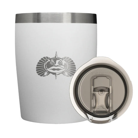 Toadfish Non-Tipping 10oz Rocks Tumbler in White on a smooth surface