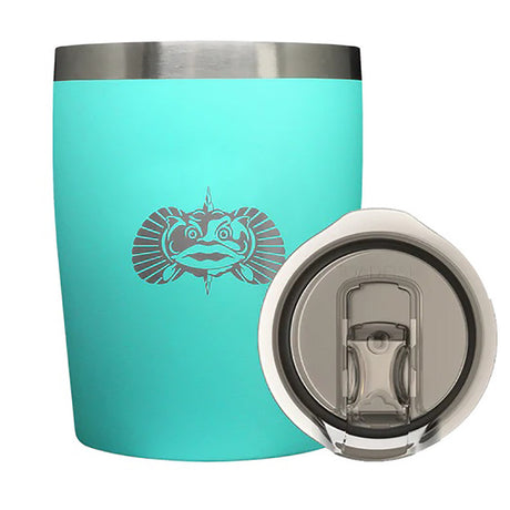 Toadfish Non-Tipping 10oz Rocks Tumbler in Teal on a smooth surface