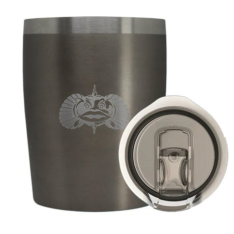 Toadfish Non-Tipping 10oz Rocks Tumbler in Graphite on a smooth surface