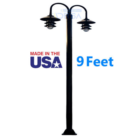 Gloss black Aluminum Round Post with Double LED Pagoda Dock Light 9 feet 