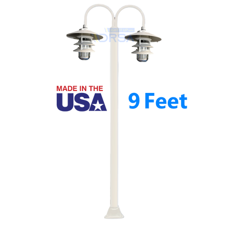 White Aluminum Round Post with Double LED Pagoda Dock Light 9 feet na background
