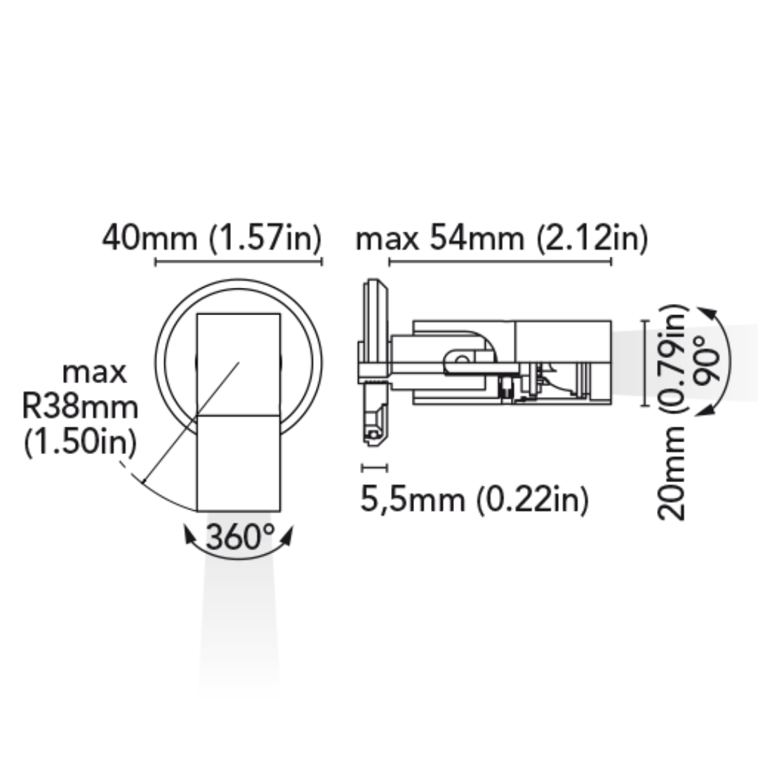 BCM SIRIO Adjustable LED Reading Light – chrome Finish diagram 