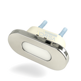 side view of the stainless steel oval courtesy light highlighting its slim profile Bimini step light 