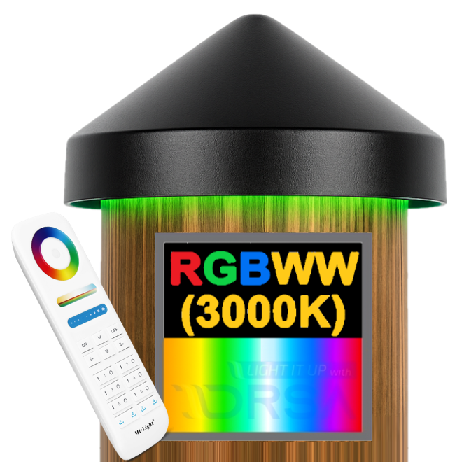 Black LED Dock Piling Light Cap – 12V DC  RGBWC qith remote