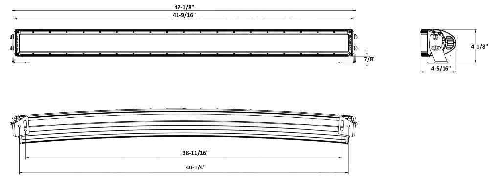 Black Oak 40" light bar with combo beam pattern diagram