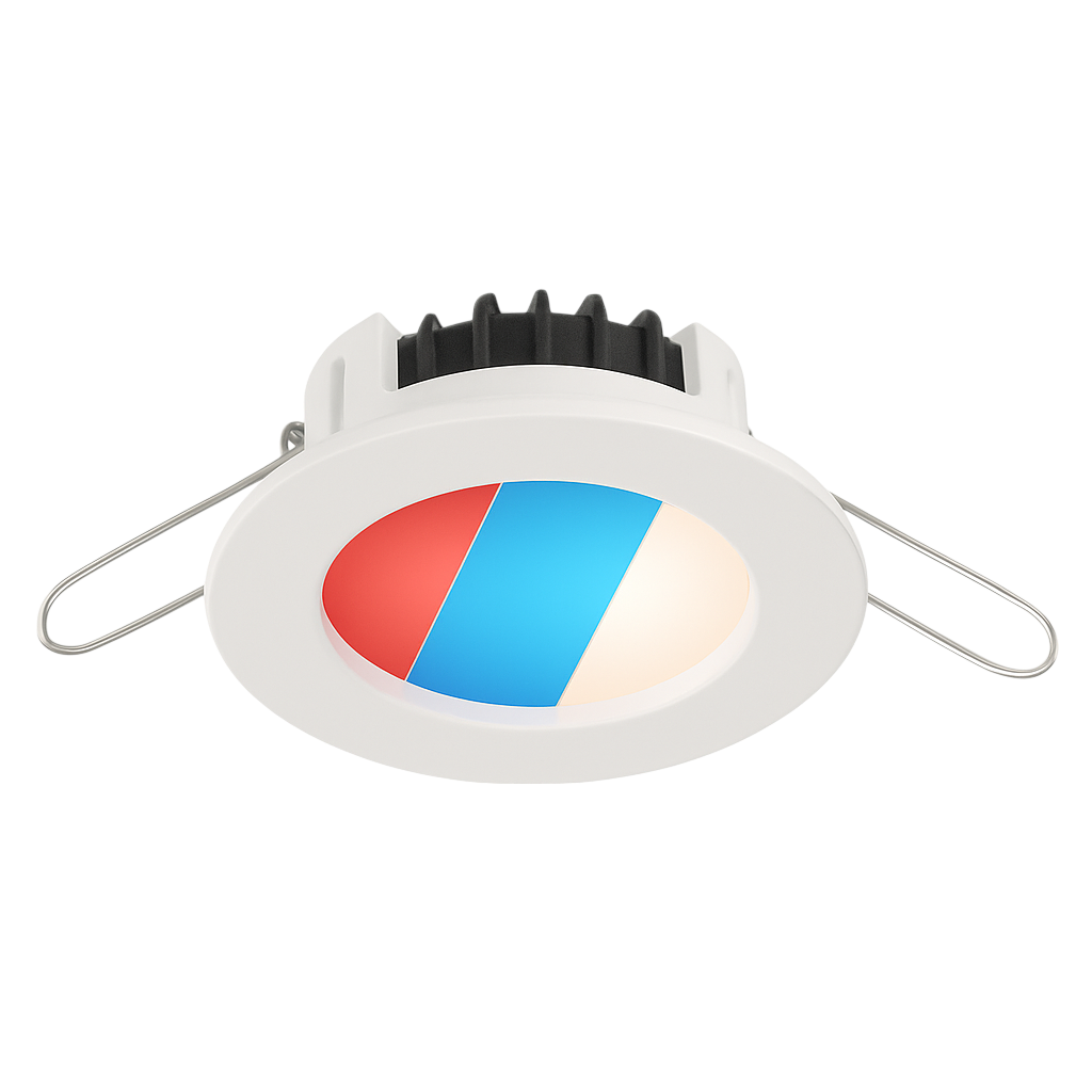 Yacht LED downlight red blue cool white in white finish

