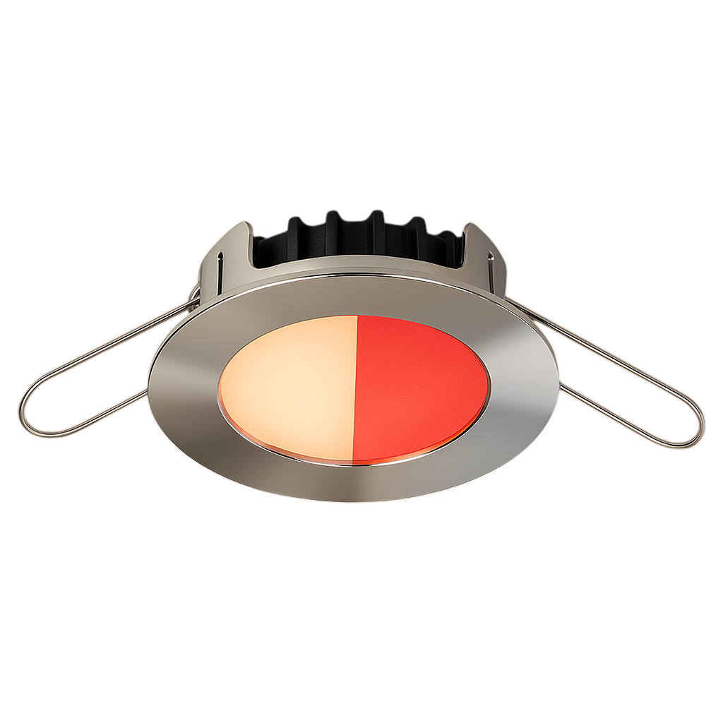 Blade PowerLED polished stainless marine light warm white / red LED side view
