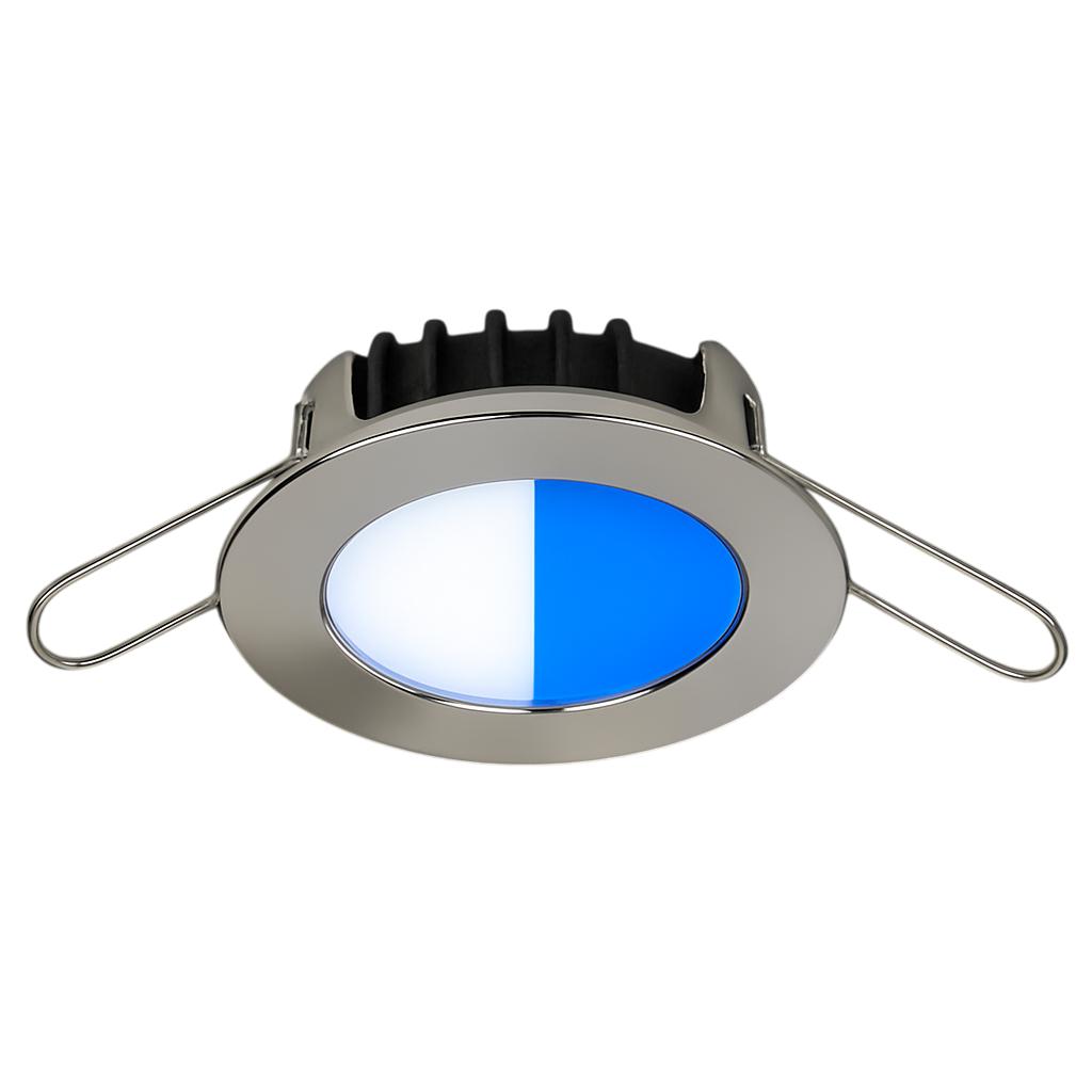 Blade PowerLED polished stainless marine light cool white / blue LED side view
