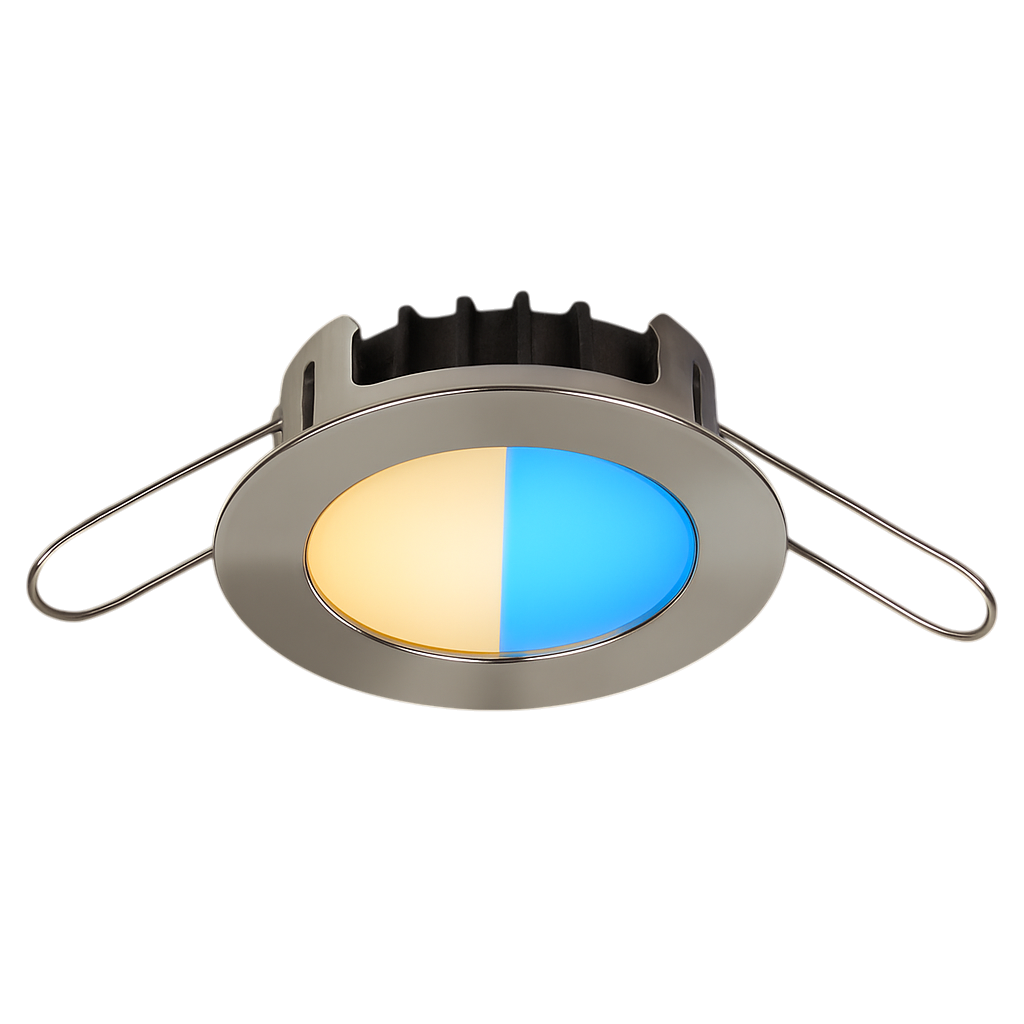 Blade PowerLED polished stainless marine light warm white / red LED side view
