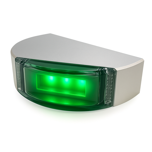 lumitec aluminum port light vertical 
Green LED light on a white background