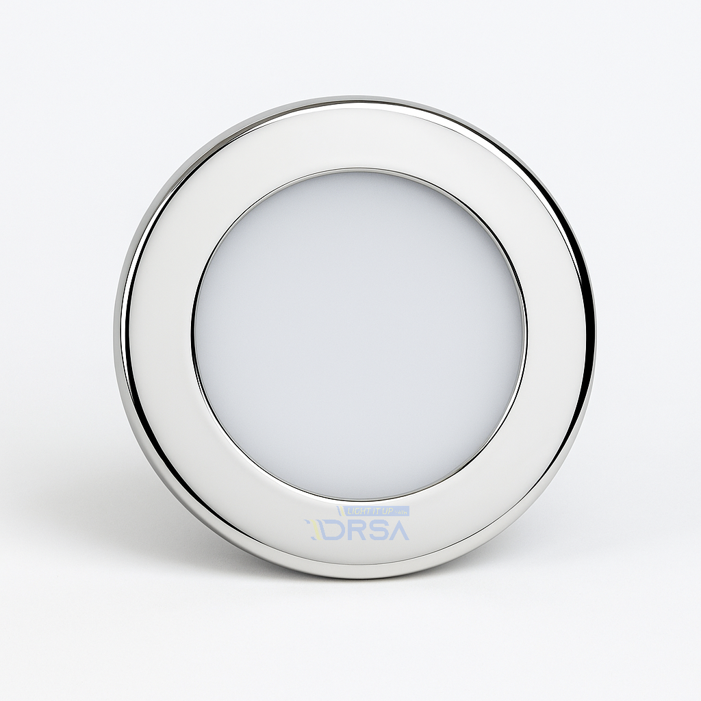 BCM Orlando 85 LED light with switch, polished stainless steel, srew mount, 3000K, IP66

