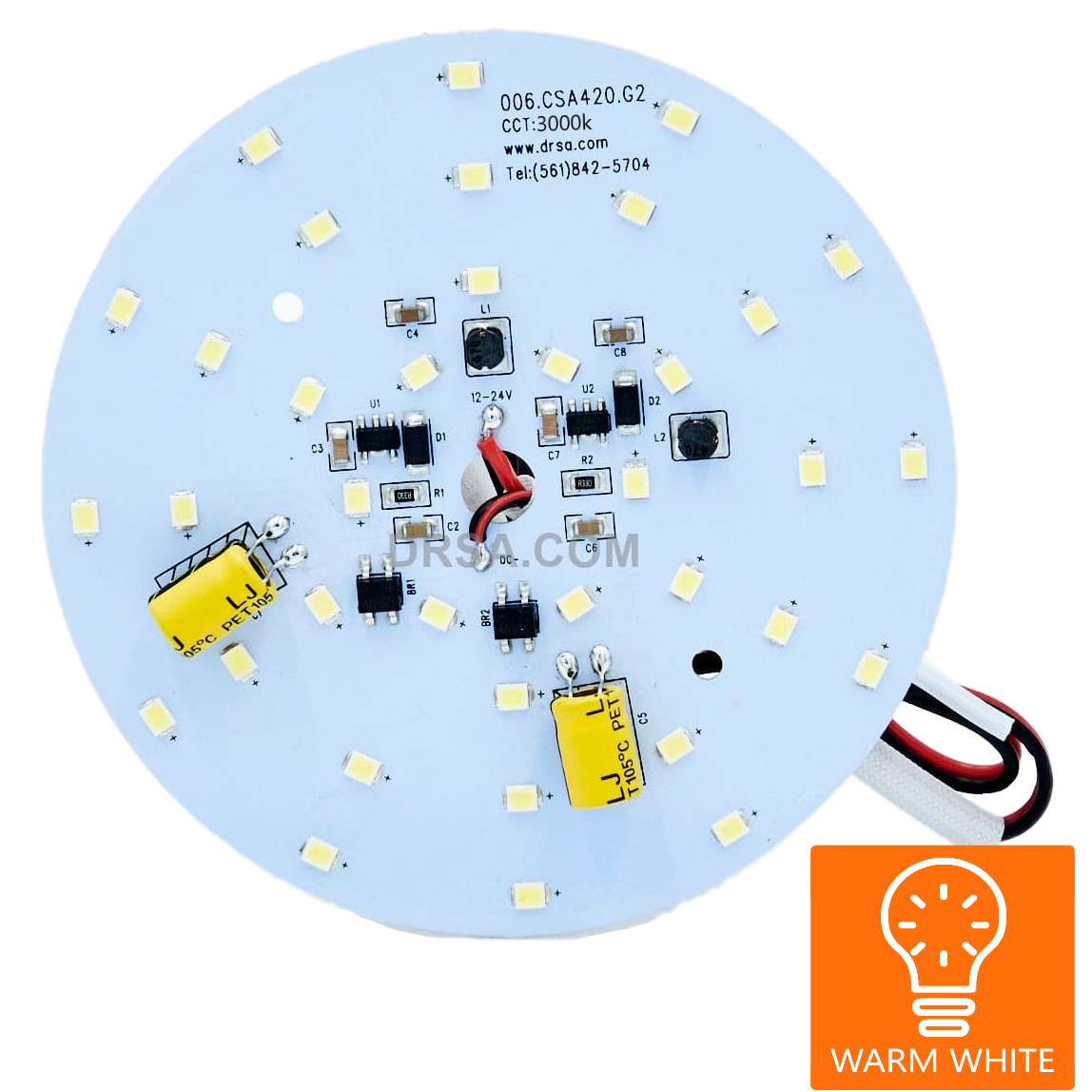 DRSA - 4-Inch Round LED Chip Board | 6W 3000k