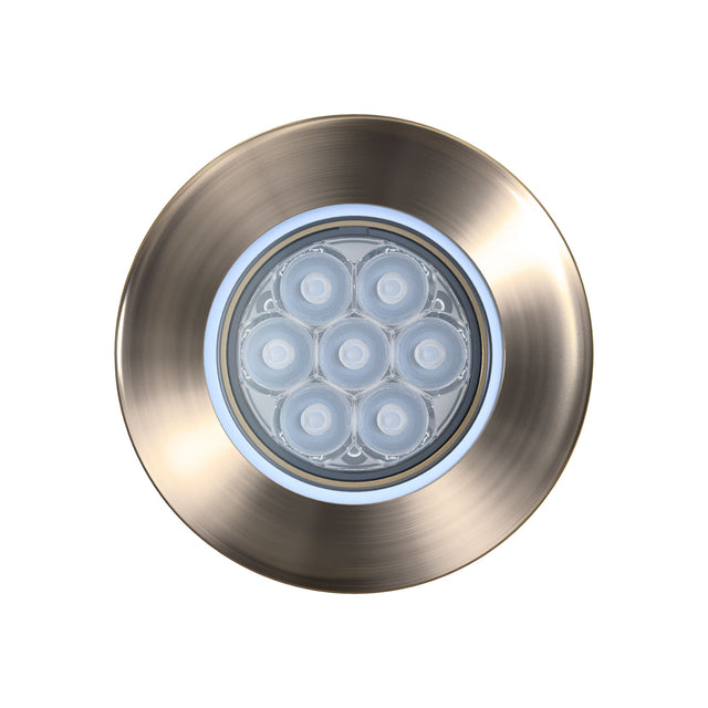 OceanLED Explore E2 Wide Beam Ultra White LED underwater light illuminating a boat’s transom with a 90° x 20° elliptical beam front view