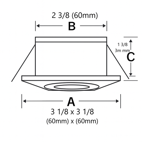 drsa explorer downlight Technical drawing of a product with dimensions labeled A, B, and C.