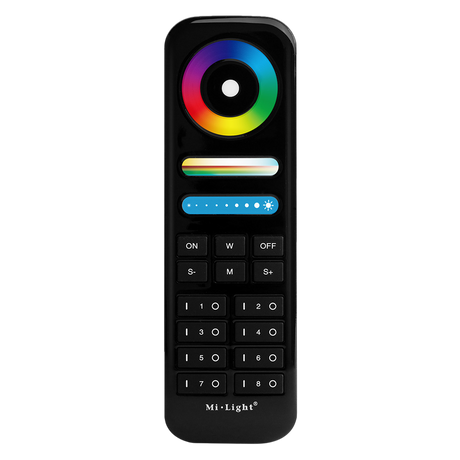 FUT089 white 8-zone RGB+CCT LED remote controller with color wheel black